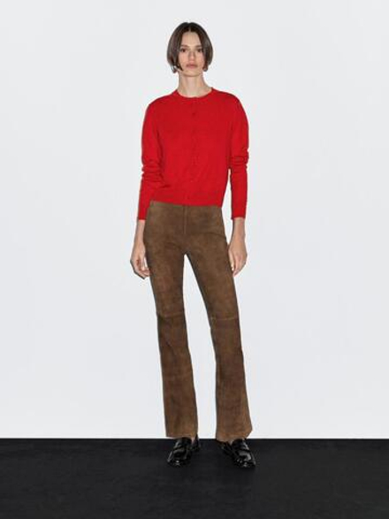 Massimo Dutti Кардиган из смесовой шерсти с круглым вырезом, красный