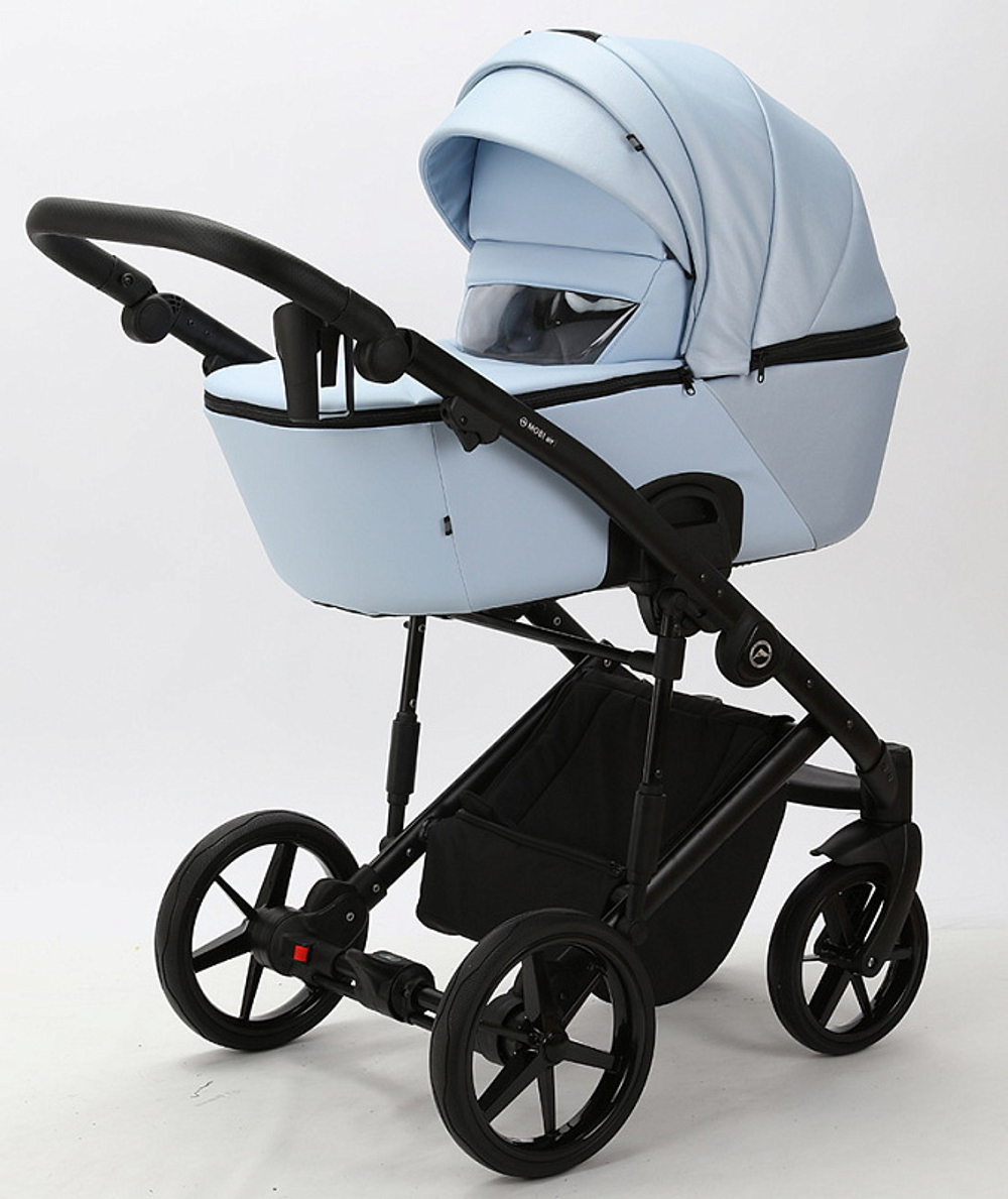 Детская коляска Adamex Mobi Deluxe 2 в 1 M-SD03 (ГОЛУБАЯ+ГОЛУБАЯ ПЕРЛ.КОЖА)