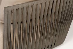 "Форли" диван 2-местный плетеный из роупа, каркас алюминий светло-серый (RAL7035) муар, роуп серо-коричневый 23мм, ткань Mossle бежевая