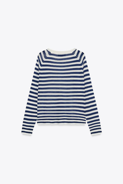 ZARA СВИТЕР ИЗ ТОНКОГО ТРИКОТАЖА В ПОЛОСКУ, ЭКРЮ/СИНИЙ