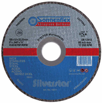 Абразивный отрезной диск Sonnenflex Silverstar 125x2,5x22,23 AS36RBF F41 SiS STEEL 00192
