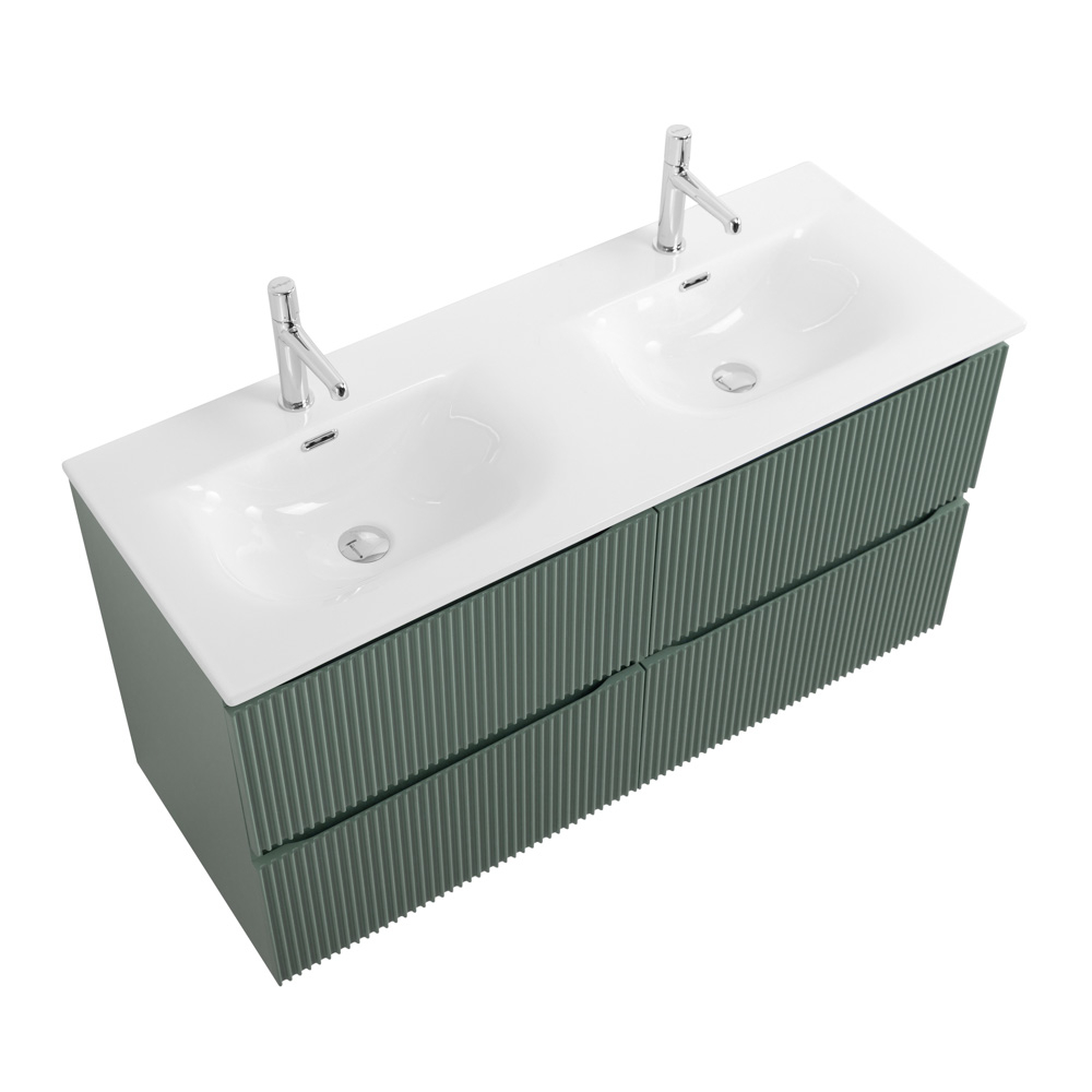 Тумба с раковиной подвесная BelBagno UNO-1200-4C-SO-VO Еловый матовый, раковина белая BB-8099-120-2 с 2-я чашами