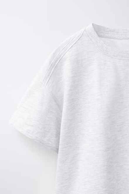 ZARA ОДНОТОННАЯ ФУТБОЛКА, СЕРЫЙ МЕЛАНЖ