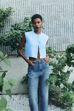 ZARA ТОП-ЖИЛЕТ С ПУГОВИЦАМИ — ZW COLLECTION, ГОЛУБОЙ