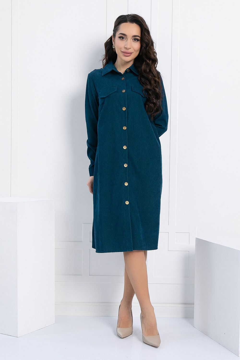 Платье-рубашка В большом городе (сине-зеленое) П12798М LT Collection