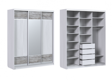 Шкаф-купе 3-х ств.с 1 зеркалом Пальмира Выбеленное дерево/артвуд темный