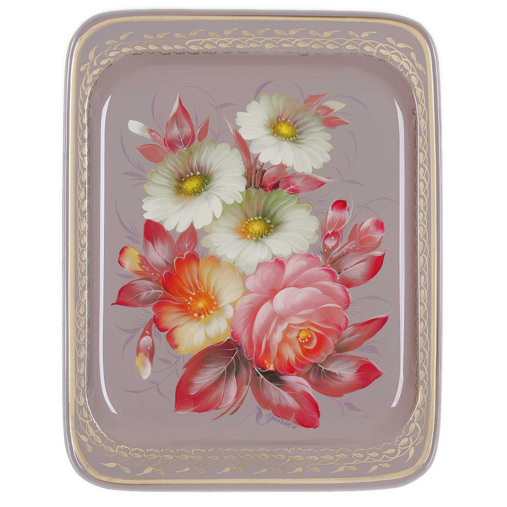 Жостовский поднос декоративный, размер 33х26 см (A13), металлический