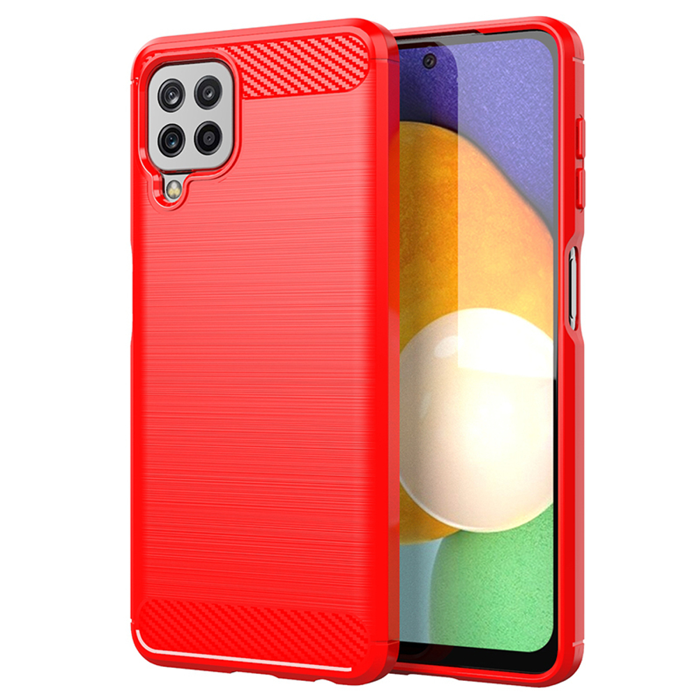 Чехол защитный красного цвета на смартфон Samsung Galaxy A22 (4G/LTE), серия Carbon от Caseport
