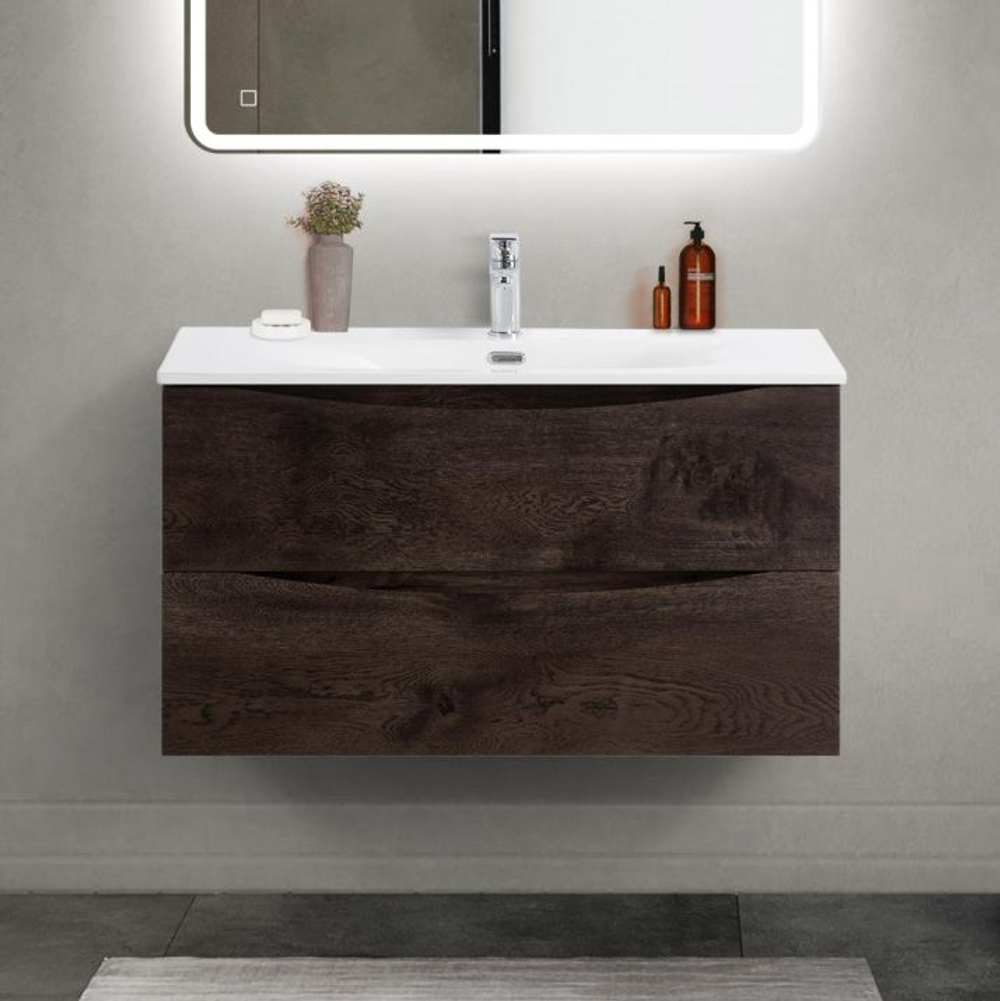 Тумба с раковиной подвесная BelBagno MARINO-CER-MINI-900-2C-SO-RNG-P Rovere Nature Grigio, раковина белая BB-8099-3-90