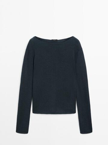 Massimo Dutti Свитер из тонкой шерсти с окантовкой, зеленый