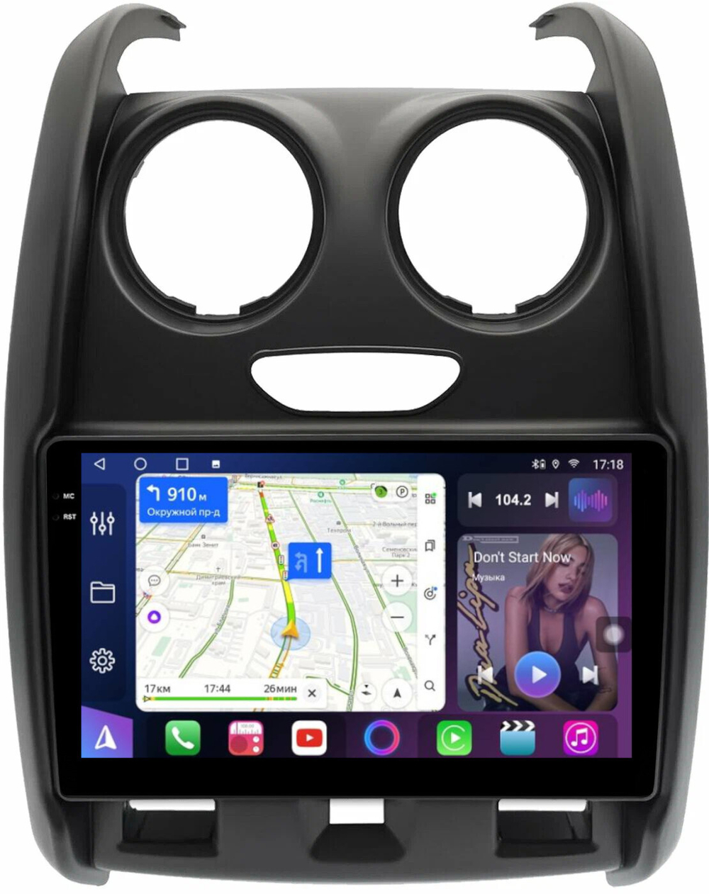 Магнитола для Renault Duster 1 2015-2020, Lada Largus 2021+ (мультируль/джойстик, рамка большая матовая) - FarCar BM9-7088TB монитор 9.5" QLED на Android 14, TS10, 4+32Гб, CarPlay, 4G SIM-слот