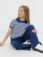 Джемпер для девочки с коротким рукавом AT1012 сапфир-белый