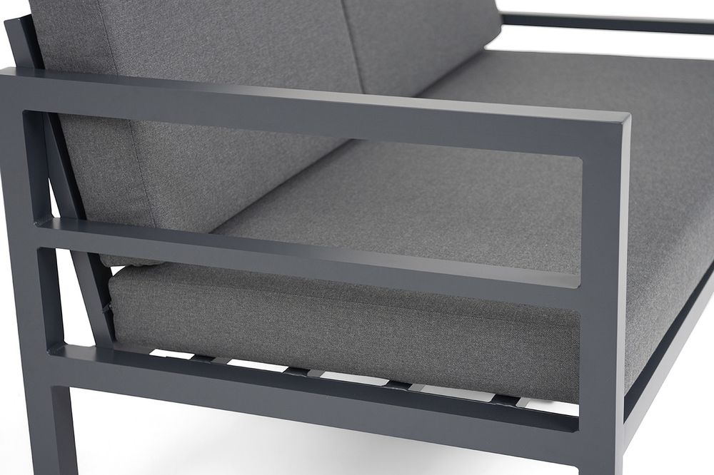 "Эстелья" диван разборный 2-местный, каркас алюминий темно-серый (RAL7024) матовый, ткань темно-серая 027