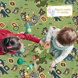 Детский ковролин 2х3 м, "Котики", зеленые с оверлоком