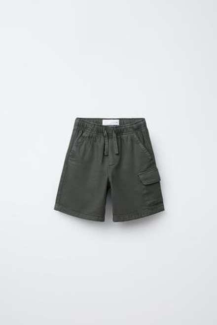 ZARA ШОРТЫ-БЕРМУДЫ КАРГО ПРЯМОГО КРОЯ ИЗ ЛЕГКОЙ ТКАНИ, ТЕМНЫЙ ХАКИ