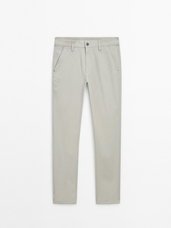 Massimo Dutti Зауженные джинсовые брюки из смесового хлопка, бежевый