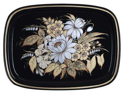 Жостовский поднос декоративный, размер 33х24 см (A12), металлический