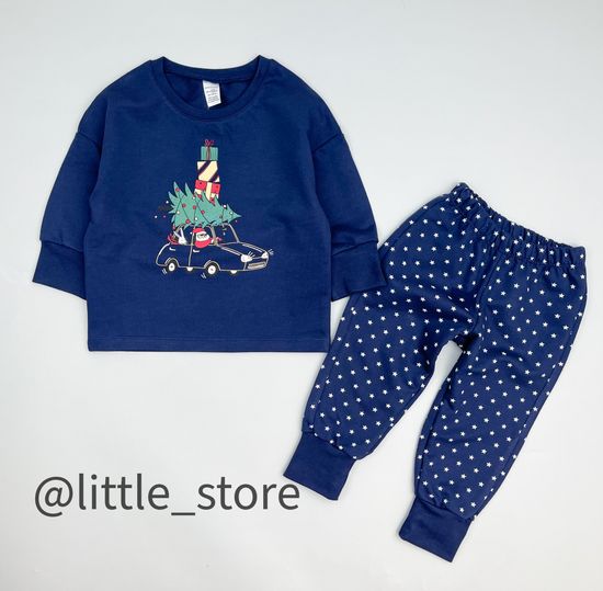 Пижама из футера "Машина с подарками" морской синий