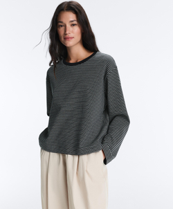 Oysho Футболка Relaxed Fit с длинными рукавами из смесового хлопка в полоску, черный