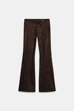 ZARA БРЮКИ FLARE С БАНТОМ, КОРИЧНЕВЫЙ