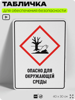 Табличка для обеспечения безопасности "Опасно для окружающей среды", для производства, предприятия, организаций, 40х30 см, Silver Plane x Айдентика Технолоджи