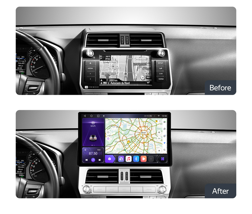 Магнитола для Toyota Land Cruiser Prado 150 2017-2023 (360) - Carmedia KP-T1211 на Android 10, 6Гб+128Гб, 4G SIM-слот, CarPlay