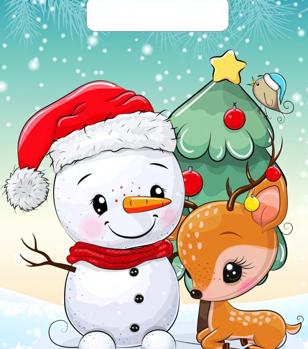 Пакет с вырубной неусиленной ручкой 20х30 (30) Тико НГ (Милый снеговик) Россия