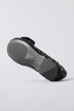 ZARA БАЛЕТКИ С ПАЙЕТКАМИ И БАНТОМ, ЧЕРНЫЙ