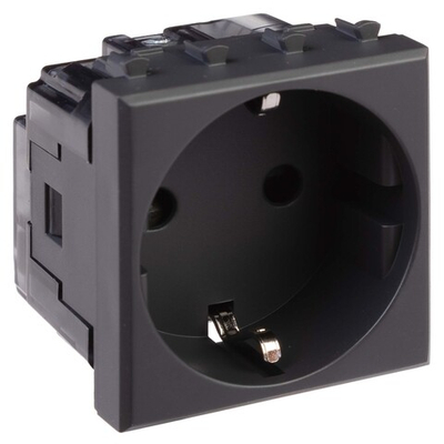 Розетка модульная, 2P+E, с з/ш, "Avanti", "Черный матовый", 2 модуля