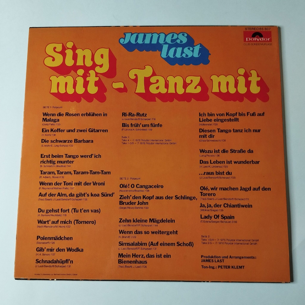 Винтажная виниловая пластинка LP James Last Джеймс Ласт Sing Mit Tanz Mit (Germany 1976)