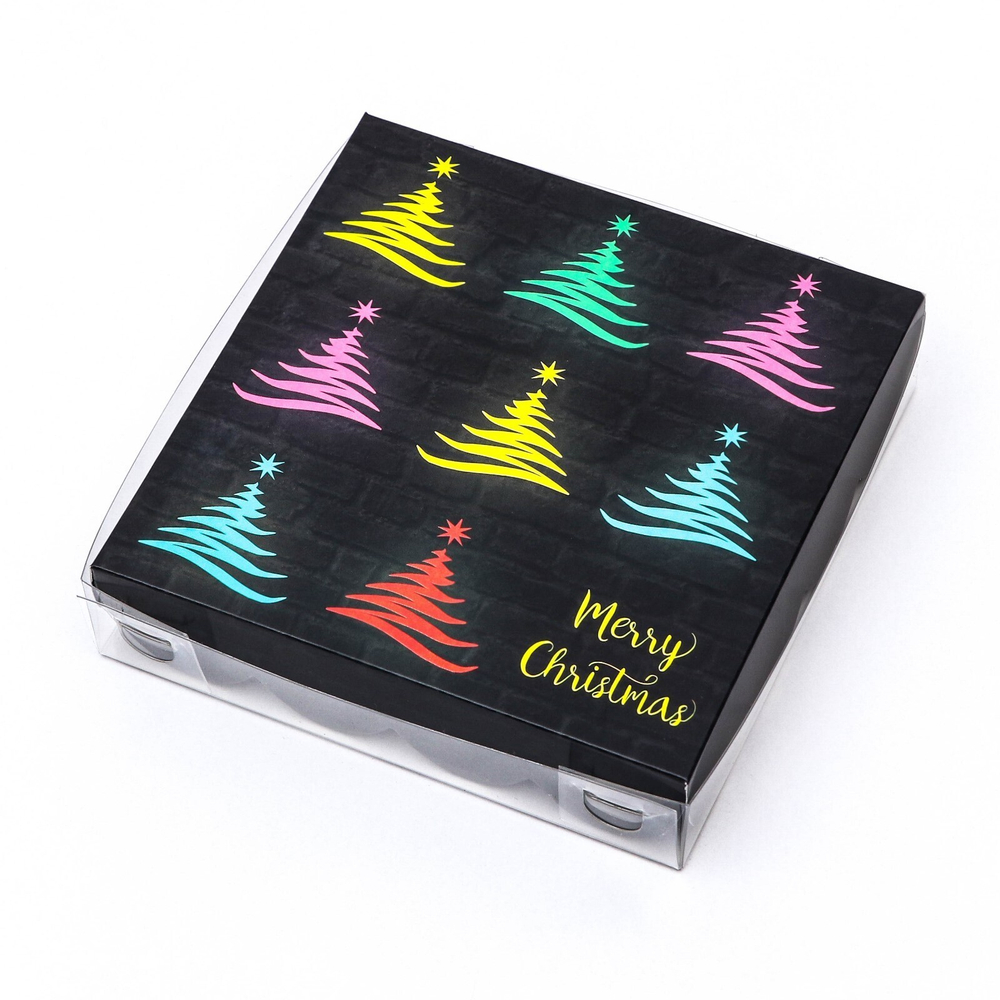 Коробка для кондитерских изделий с PVC крышкой «Елка желаний», 12*12*3 см