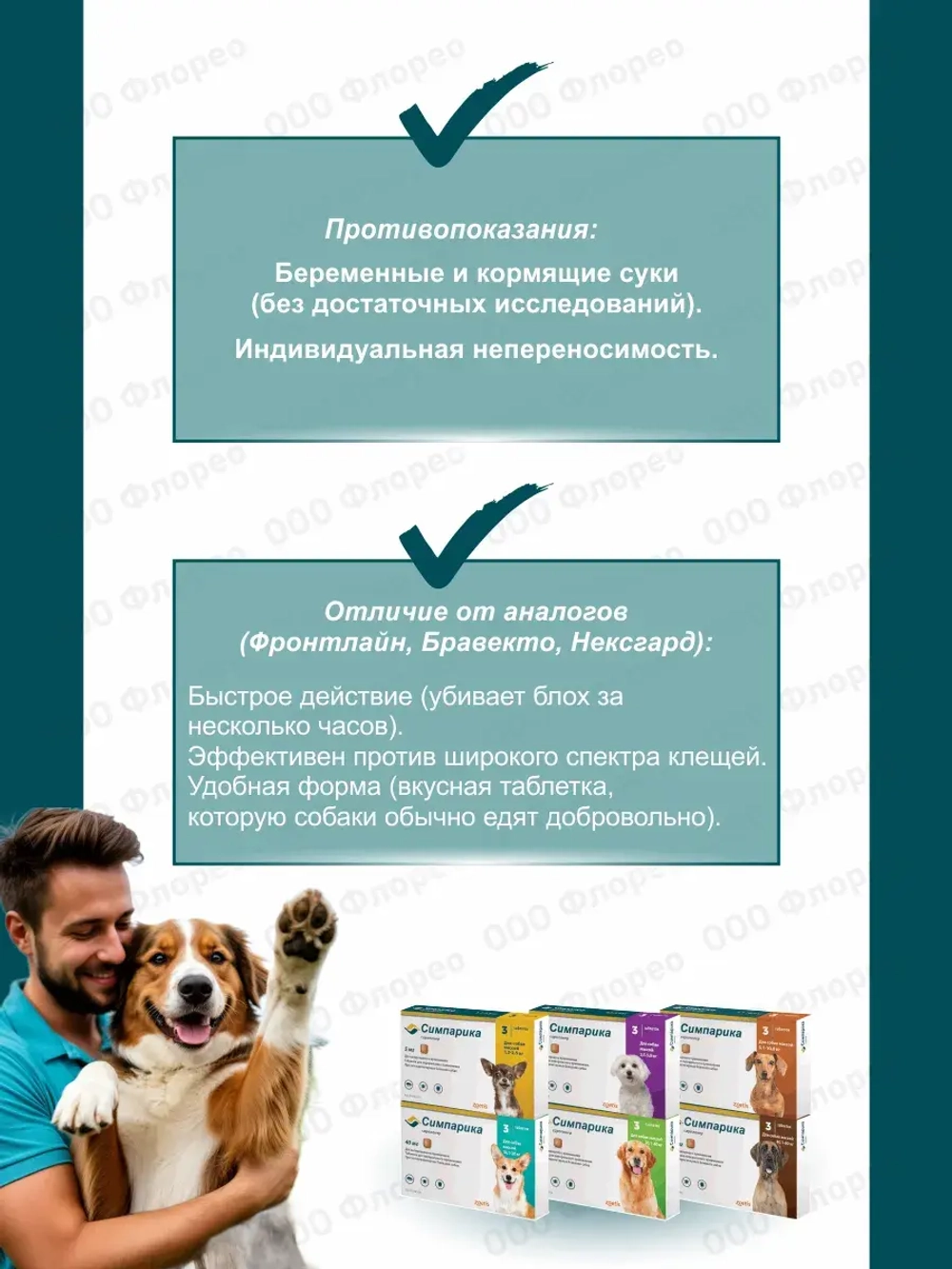 Симпарика таблетки от блох и клещей (до 5 кг), 3 таблетки.