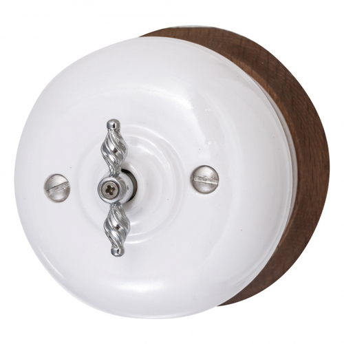 Выключатель BIRONI 1-клавишный, проходной, 73*73*50 мм (в комплекте с одноместной круглой рамкой цвет - Перламутр) B2-201-010/18