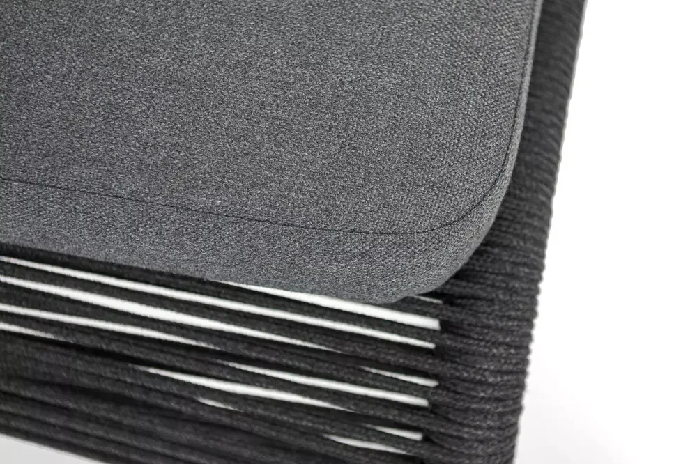 "Ането" стул барный плетеный из роупа, каркас алюминий темно-серый (RAL7024) муар, роуп темно-серый круглый, ткань темно-серая 027