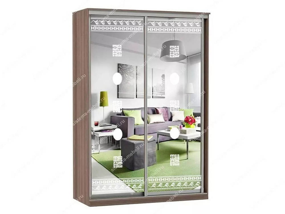 Шкаф купе Модерн 1190х600 2-х дверный 2-х секционный зеркальный с пескоструем №2 шимо темный