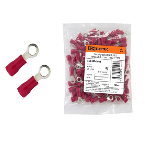 TDM Наконечник НКИ 1,25-5 кольцо 0,5-1,5мм красн dкол.=5мм Sпров=0,5-1,5мм SQ0502