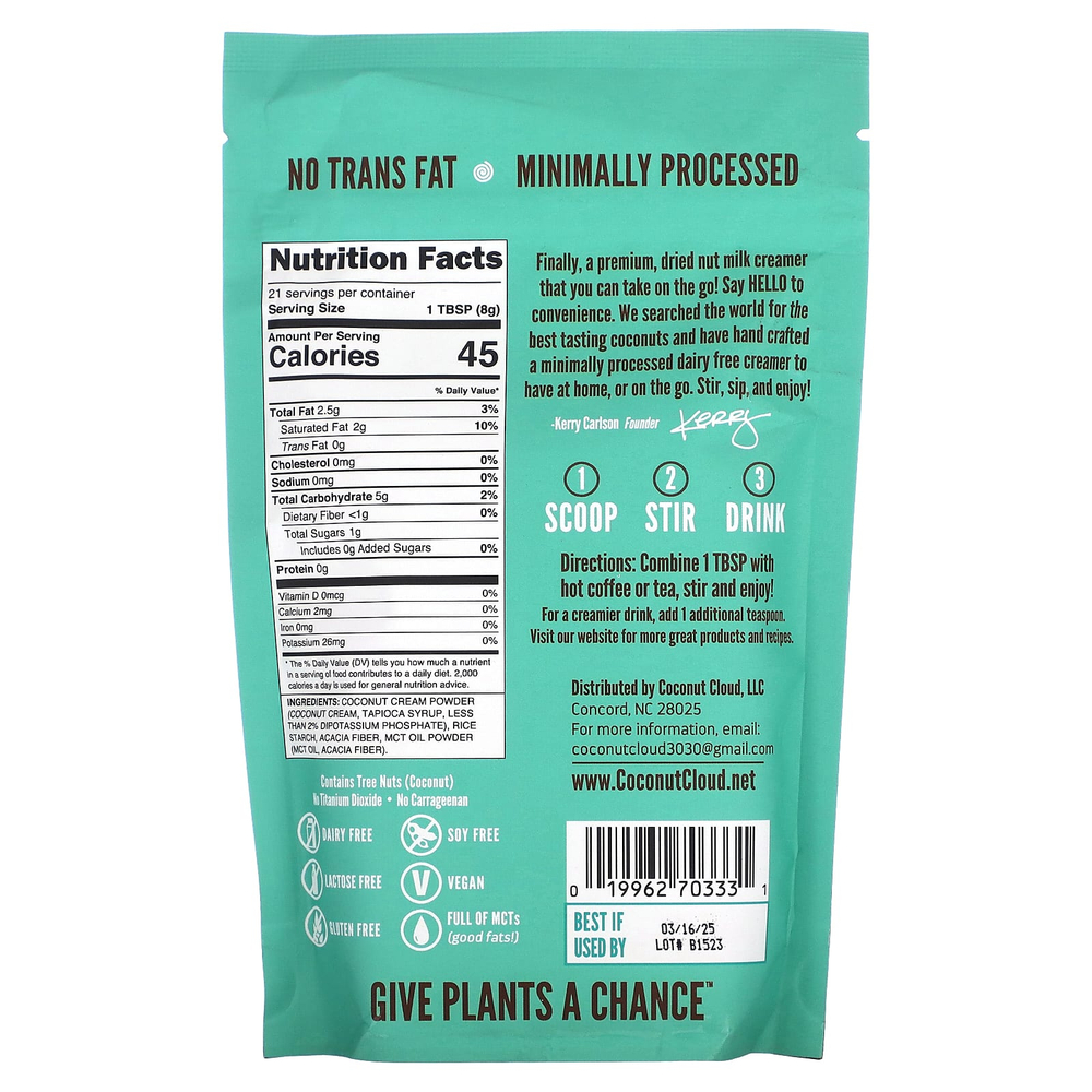 Coconut Cloud, Сливки на сухом кокосовом молоке, оригинальные, 170 г (6 унций)