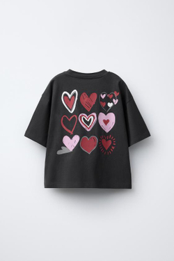 ZARA ФУТБОЛКА С ПРИНТОМ, АНТРАЦИТОВО-СЕРЫЙ