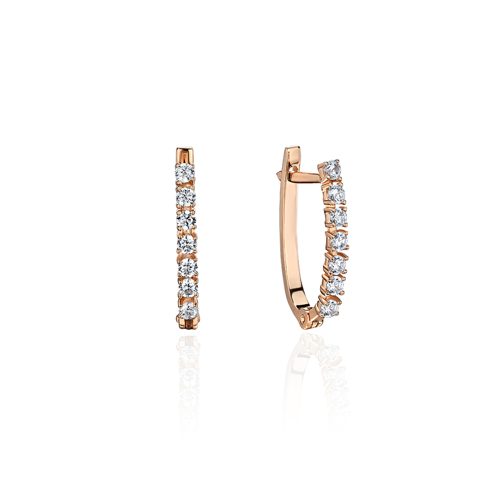Серьги с фианитом из красного золота 585 пробы JA-S-1С114897