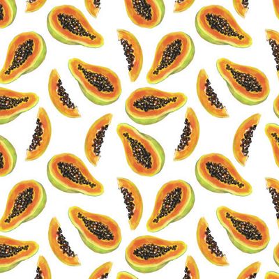 Сочная акварельная папайа на белом фоне