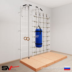 Шведская стенка Sv Sport усиленная 61350 (Турник стандарт/Канат/Кольца/Цепь/Мешок 15кг/Мат 2м/Канатный лаз)