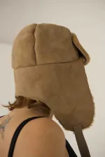 Шапка Backtrend Ушанка Bear Upcycled бежевая