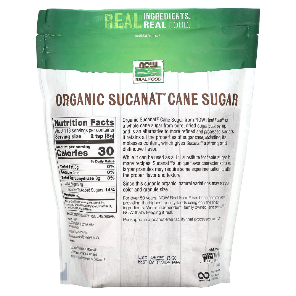 NOW Foods, Real Food, Sucanat, сертифицированный органический тростниковый сахар, 907 г (2 фунта)