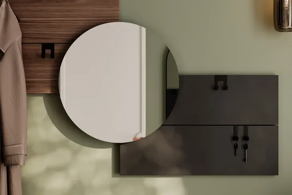 Вешалка Stripe M горизонтальная с зеркалом D 60 см (орех, черный)