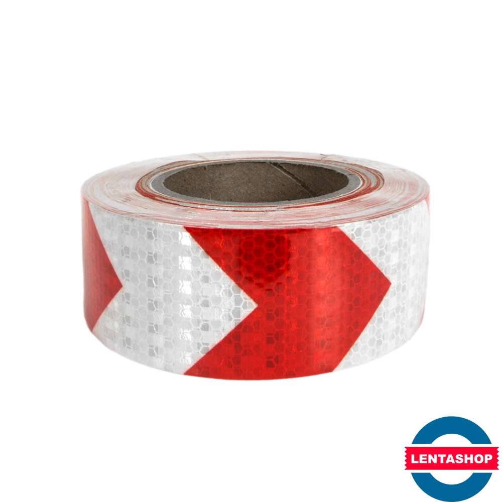 Бело-красная стрелка светоотражающая лента 50 мм х 25 м