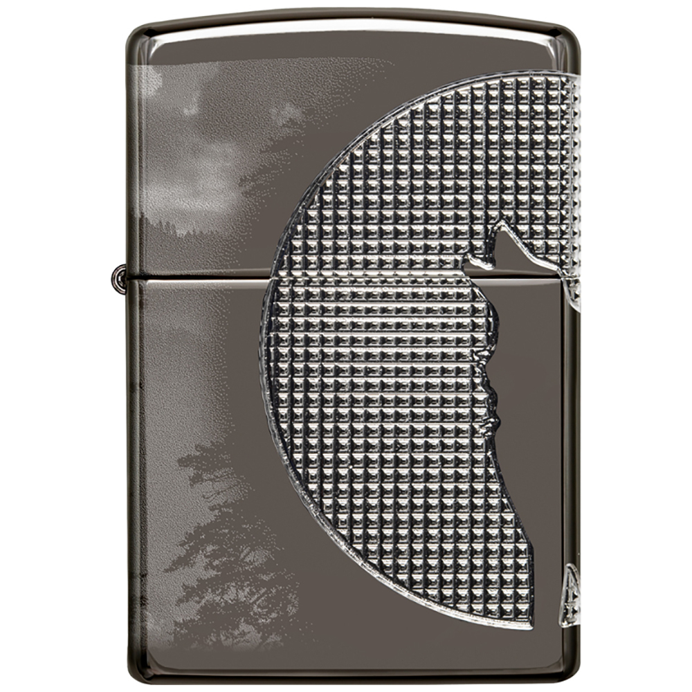 Зажигалка Zippo Armor Wolf  с покрытием High Polish Black Ice, чёрная, 38x13x57 мм