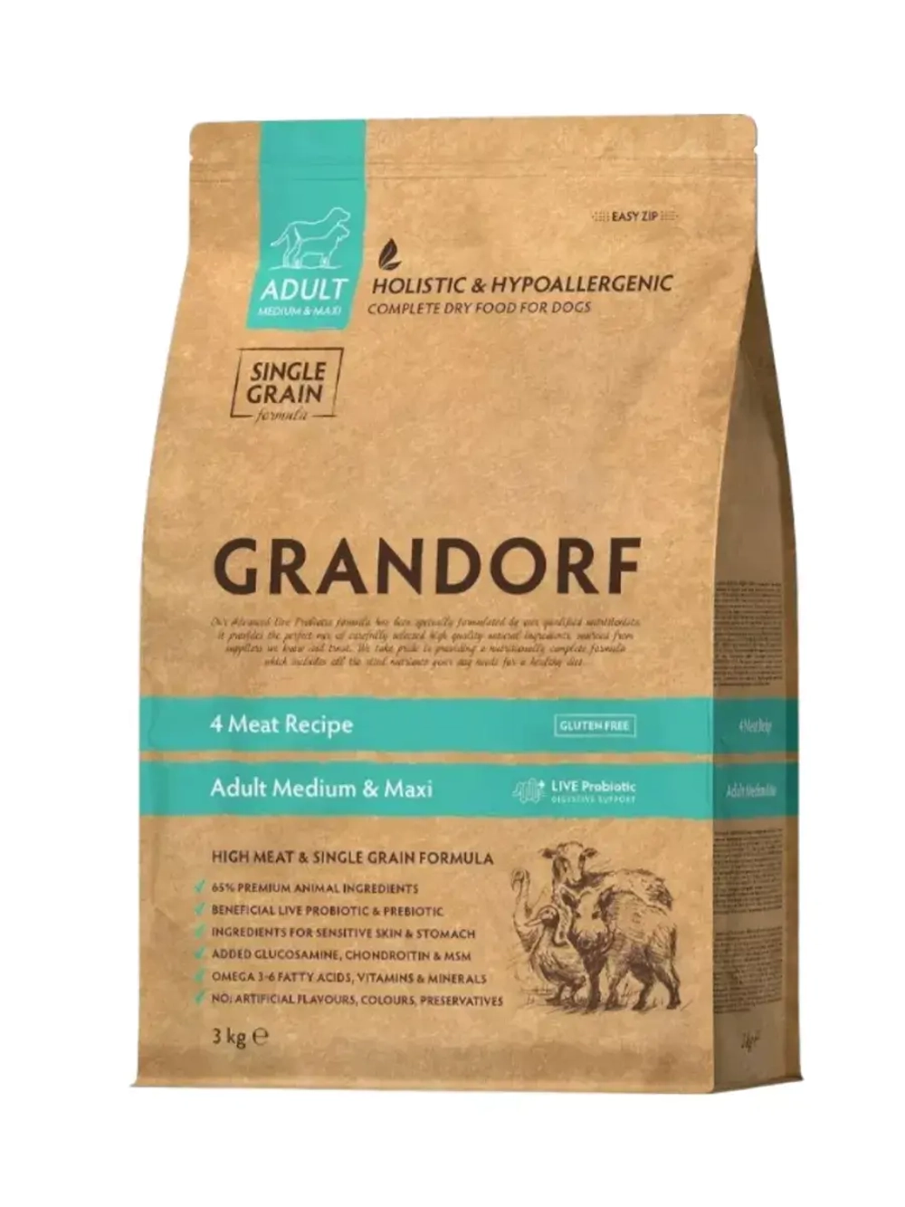 GRANDORF 4 Meat Adult Medium & Maxi (Грандорф Медиум Макси) корм сухой 4 Мяса для собак 3 кг