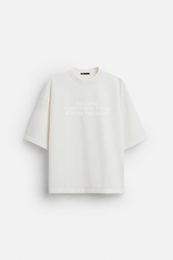 ZARA ТОЛСТОВКА С ЭФФЕКТОМ ПОТЕРТОСТИ С НАДПИСЬЮ, ЖЕЛТОВАТО-БЕЛЫЙ