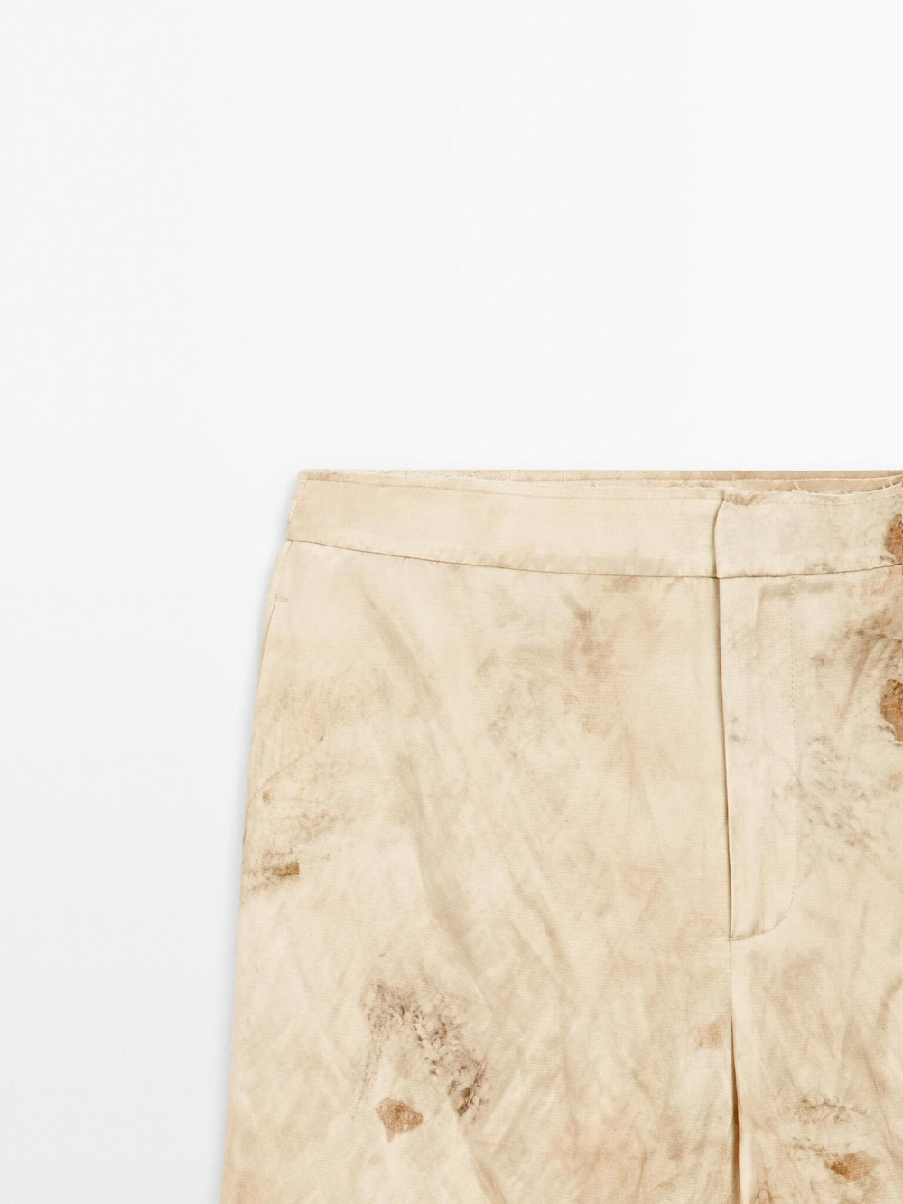 Massimo Dutti Брюки прямого кроя из струящейся ткани с металлическим блеском, ванильный