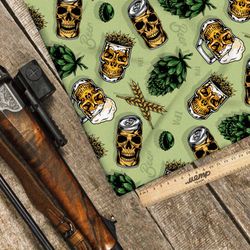Ткань оксфорд 600 съедобные черепа на зелёном фоне